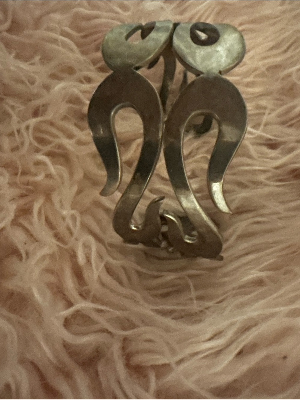 Vintage Sculptural Metal Cuff Bracelet in Aged Silver Tone